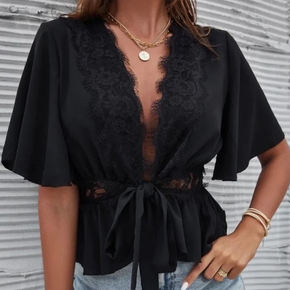 Boho Lace Butterfly Sleeve Blouse - Picture 6 of 6